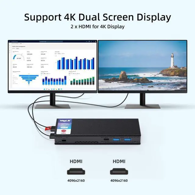Alt view image 3 of 5 - MeLE Reddot Winner PCG02 Pro Slim Fanless N100 Mini PC Stick 8GB LPDDR4x 256GB Micro Computer Stick 2X HDMI 4K WiFi 5 BT5.1 Gigabit Ethernet, Support PD3.0 Protocol, on IoT, Digital Signage, MES, WMS