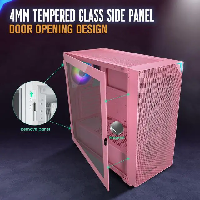 Alt view image 2 of 5 - Vetroo E-ATX Full Tower PC Case Built-in ARGB LED Strip Pre-Installed ARGB & PWM FDB Fan with 1000W Power Supply 80 Plus Gold Full Modular ATX 3.0 Japanese 105°C Capacitors