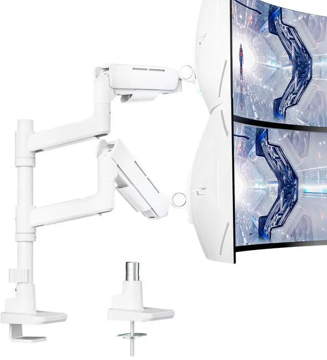 Main image of Vertical Dual Monitor Mount for 17-49 Inch Ultrawide Heavy Duty Curved Screen Stacking, Computer Monitor Arm Desk Mount, Gas Spring Adjustable Vesa Stand, White