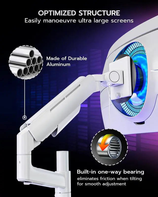 Alt view image 5 of 5 - Vertical Dual Monitor Mount for 17-49 Inch Ultrawide Heavy Duty Curved Screen Stacking, Computer Monitor Arm Desk Mount, Gas Spring Adjustable Vesa Stand, White