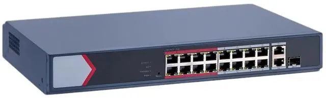 Main image of DS-3E1318P-EI/M HIK 16 Port Fast Ethernet Smart PoE Switch with 16X 10/100Mbps PoE Ports & 1X Gigabit RJ45 Port, 130W PoE Power Budget, Plug & Play, Sturdy Metal, Fanless(OEM No Logo)