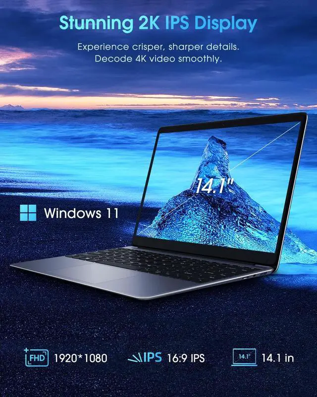 Alt view image 4 of 5 - CHUWI HeroBook Pro 14.1'' Laptop with Wireless Mouse, 256GB SSD 8GB RAM, Windows 11 Laptops, 2TB SSD Expand, Intel Celeron N4020(up to 2.8GHz), 2K FHD IPS Display
