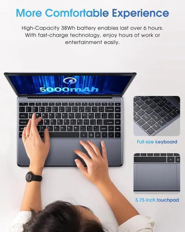 Alt view image 5 of 5 - CHUWI HeroBook Pro 14.1'' Laptop with Wireless Mouse, 256GB SSD 8GB RAM, Windows 11 Laptops, 2TB SSD Expand, Intel Celeron N4020(up to 2.8GHz), 2K FHD IPS Display