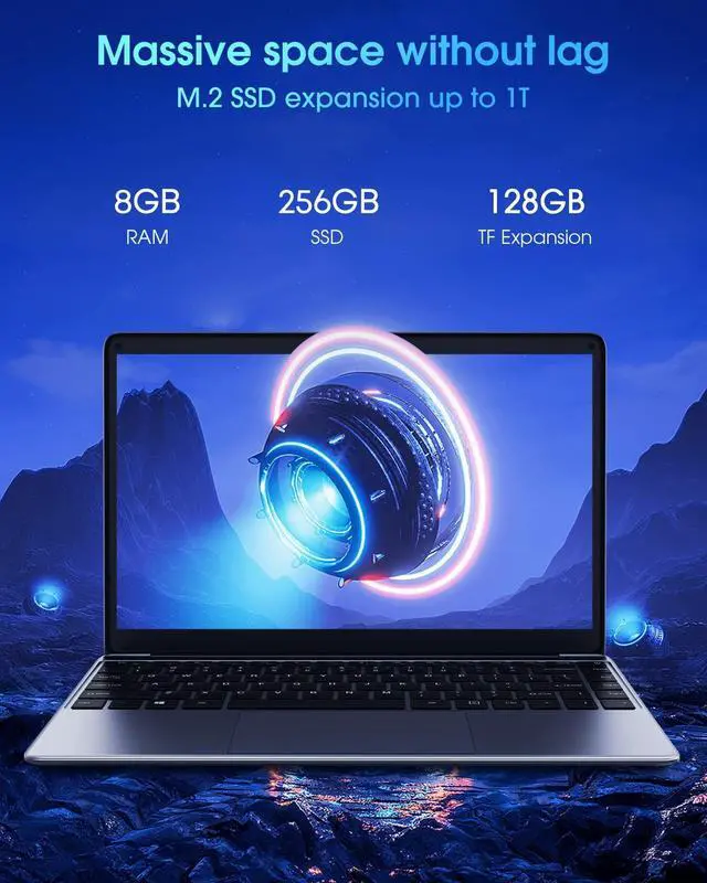 Alt view image 3 of 5 - CHUWI HeroBook Pro 14.1'' Laptop with Wireless Mouse, 256GB SSD 8GB RAM, Windows 11 Laptops, 2TB SSD Expand, Intel Celeron N4020(up to 2.8GHz), 2K FHD IPS Display