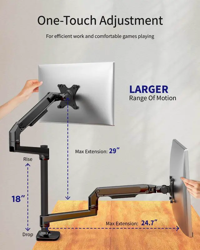 Alt view image 3 of 5 - Ergounion Dual Monitor Mount, Holds Screens up to 40 Inches and 25 lbs, Fully Adjustable Dual Monitor Arm with C-Clamp and Grommet Base, Aluminum, Black