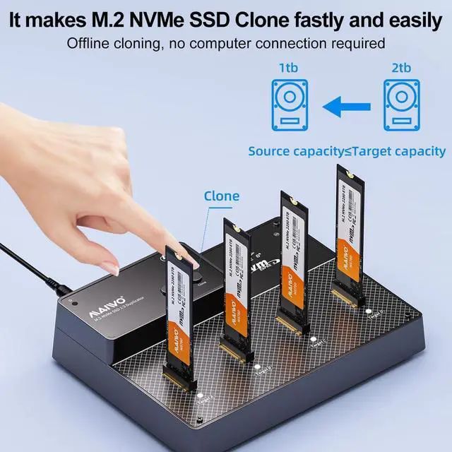 Alt view image 4 of 5 - MAIWO 4 Bay M.2 NVMe SSD Dock with Cooling Fan, USB4.0 NVMe Cloner Duplicator, Supports 1-to-3 Offline Clone & Software RAID,40Gbps High Speed, Backward Compatible Thunderbolt 4/3