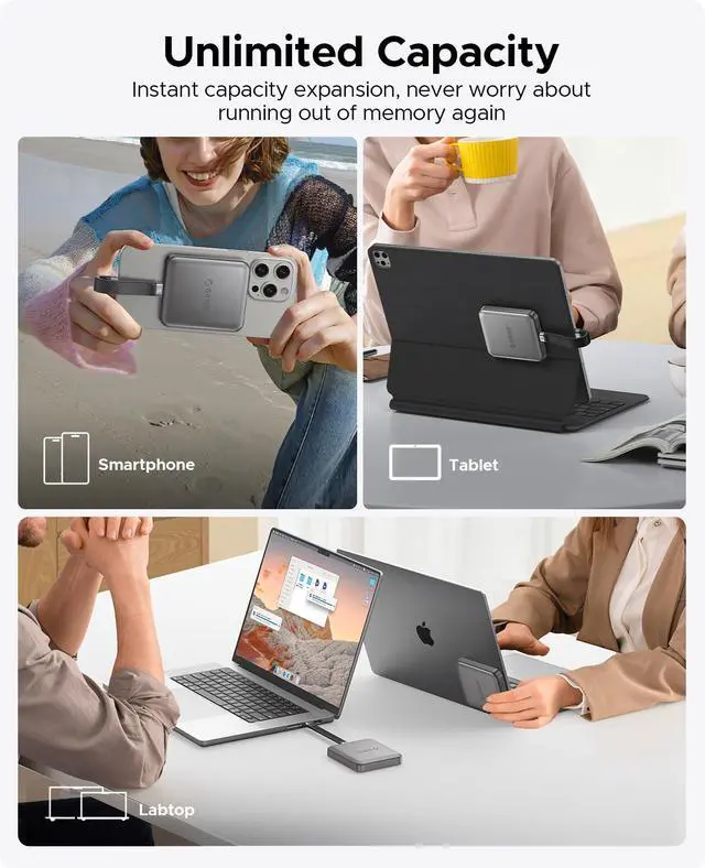 Alt view image 3 of 5 - ORICO 2TB Magnetic External SSD, 4K ProRes HDR Record and Store, USB3.1 (1000MB/s), USB3.2 Gen2*2(2000MB/s), Portable Solid State Drive, Compatible with USB-C Smartphone(iPhone15/16 Only) - A20PLUS