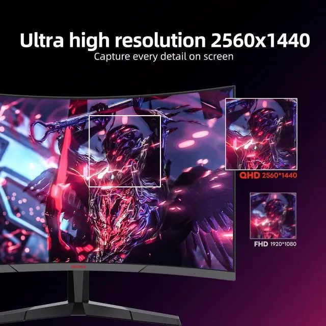 Alt view image 4 of 5 - KOORUI 27" Curved Gaming Monitor,180Hz QHD 1440P Computer Monitor, 1ms R1500 VA Display, HDR10,90% DCI-P3, Adaptive Sync, VESA Compatible,Tilt Adjustable 27E6QCA
