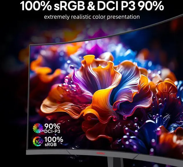 Alt view image 5 of 5 - KOORUI 27" Curved Gaming Monitor,180Hz QHD 1440P Computer Monitor, 1ms R1500 VA Display, HDR10,90% DCI-P3, Adaptive Sync, VESA Compatible,Tilt Adjustable 27E6QCA