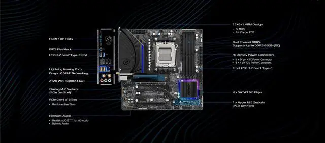 Alt view image 2 of 2 - ASRock B650M PG Riptide WiFi AMD Socket AM5 Ryzen 7000 Series Processors Motherboard