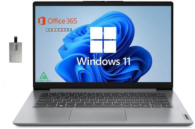 Main image of Lenovo 2022 Ideapad 1i 14.0" HD Laptop, Intel Pentium Silver N5030 Processor, 4GB RAM, 128GB SSD, Intel HD Graphics, HD Webcam, Gray, Win 11 S, 1 Year Office 365, 32GB SnowBell USB Card