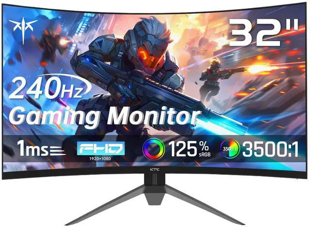 Main image of KTC 32 Inch 240Hz Curved Gaming Monitor, FHD 1080P 1500R HDR Gaming PC Monitor, FreeSync, Ultra-Fast 1ms Monitor for Gamer, 3500:1 Contrast, HDMI 2.0 x 2, DisplayPort 1.4 & USB 2.0, H32S17F