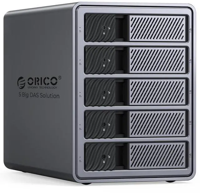 Main image of ORICO RAID 5 Bay HDD Enclosures USB 3.0 Push-Pull Mounting for 3.5-inch HDD, Max 110TB, External Direct Attached Storage 8 RAID Modes Supported 9858RU3