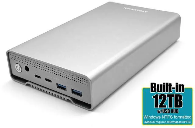 Alt view image 2 of 5 - Avolusion PRO-G1 12TB USB 3.2 Gen 2 (10Gbps) USB-C External Hard Drive with USB 3.0 HUB for Windows or MacOS Desktop PC/Laptop