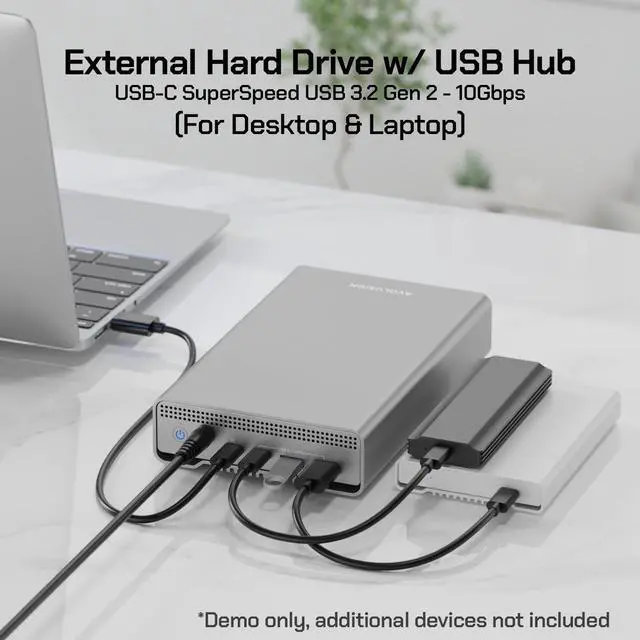 Alt view image 4 of 5 - Avolusion PRO-G1 12TB USB 3.2 Gen 2 (10Gbps) USB-C External Hard Drive with USB 3.0 HUB for Windows or MacOS Desktop PC/Laptop