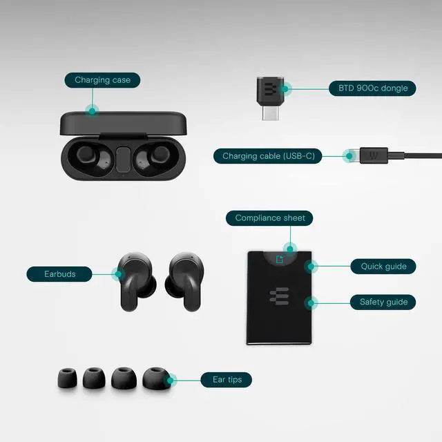 Alt view image 5 of 5 - EPOS ADAPT E1 True Wireless Earbuds Black - Hybrid ANC, Multi-Point Bluetooth, Microsoft Teams & Made for iPhone Certified, 50H Battery, Wireless Charging, Semi Open, USB C Dongle IPX5 Water Resistant