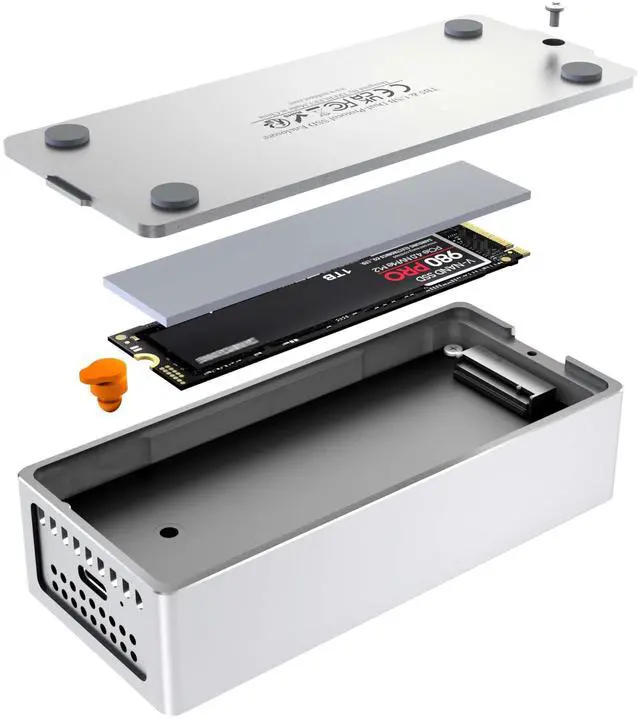 Alt view image 2 of 5 - TB5 80Gbps& USB Dual-Protocol M.2 NVMe SSD Enclosure, USB4 v2.0 Compatible with Thunderbolt 5/ TB4/ USB4/ USB3.2/ USB3.0/ USB2.0, Max Transfer Rates Over 7000MB/s Under TB5 Mode