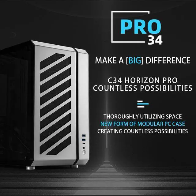 Alt view image 4 of 5 - Mechanic Master C34Pro Compact Desktop PC Case with Carry Handle | 360mm AIO Support, ATX/E-ATX (27cm Width), Long GPU Compatibility, Modular Design & Switchable 5-Slot Mode(Moonlight Silver)