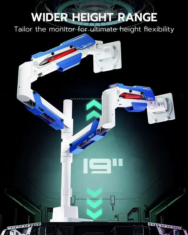 Alt view image 4 of 5 - ARES WING Dual Monitor Mount, Adjustable Stacked Monitor Stand with USB A/C, Heavy Duty Gas Spring Monitor Desk Stand for 2 Monitors for 24-57 Inch Ultrawide Screen, 75/100/200 Vesa Mount, White