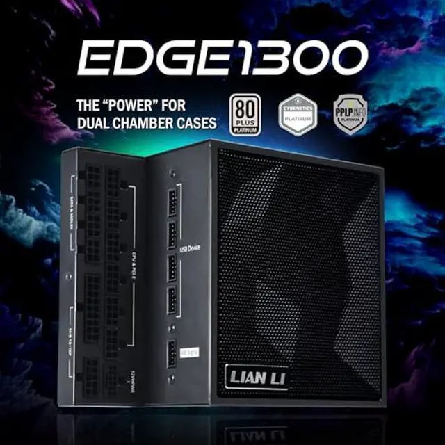 Alt view image 2 of 5 - Lian Li Edge Series-1300W Full Modular Power Supply-80 Plus Platinum-ATX 3.0, 3.1-PCIE 5.1-L-Shape Design for Dual Chamber Case-120mm FDB Fan-Supports up to 4X USB Devices-Black (EG1300BE.US)