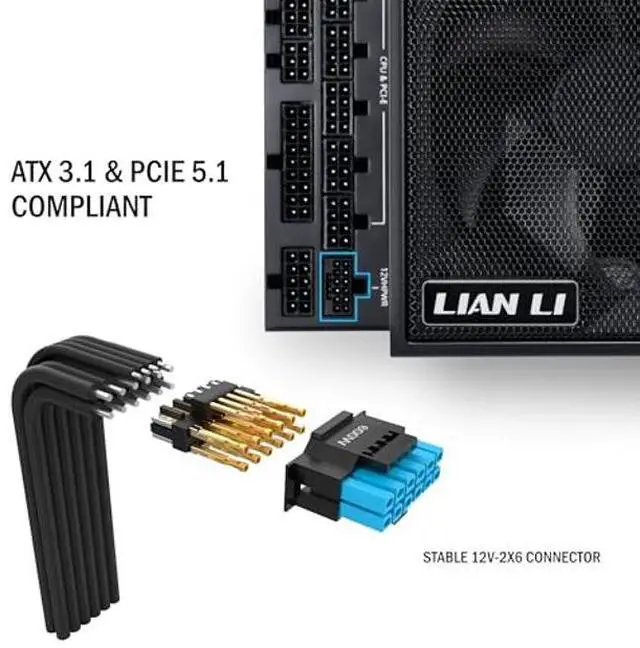 Alt view image 4 of 5 - Lian Li Edge Series-1300W Full Modular Power Supply-80 Plus Platinum-ATX 3.0, 3.1-PCIE 5.1-L-Shape Design for Dual Chamber Case-120mm FDB Fan-Supports up to 4X USB Devices-Black (EG1300BE.US)