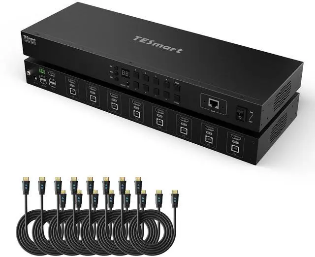 Main image of TESmart 8X1 HDMI KVM Switch 8 Port 4K@30Hz, USB2.0 Rackmount KVM Enterprise-Grade EDID Emulator | Hotkey Switch | RS232 | LAN Port | IR Remote | IP Control | Auto Scan | with 8 Pcs 5ft KVM Cable