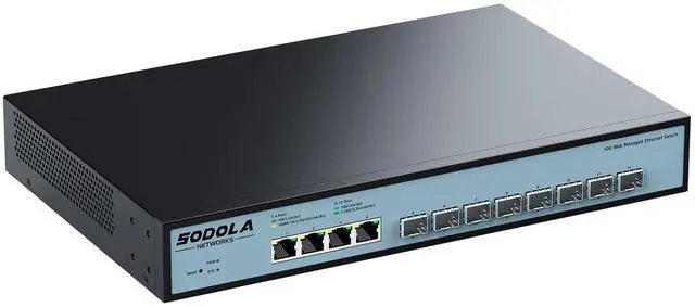Main image of SODOLA 12 Port 10Gb Managed Switch, 8x10G SFP+ & 4x10GBase-T Ports, Fan Cooling, Support 1U Rack Mount, Web GUI for LACP/QoS/VLAN/SNMP 10G Multi-gig Network Switch