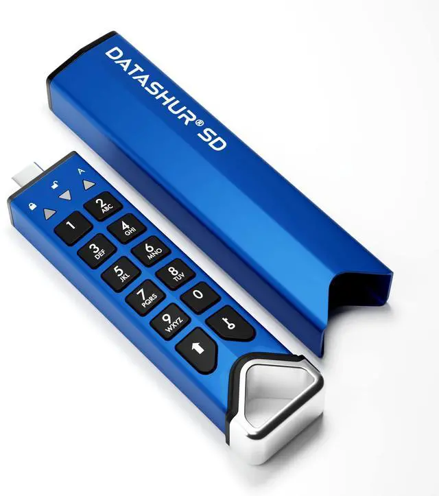 Alt view image 2 of 5 - 2 Pack iStorage datAshur SD 64GB Encrypted USB Flash Drives with Removable iStorage microSD Cards| KeyWriter License + Free Type C-A Adapter