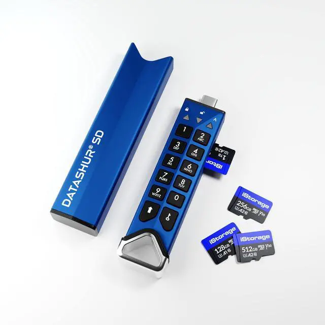 Alt view image 4 of 5 - 2 Pack iStorage datAshur SD 64GB Encrypted USB Flash Drives with Removable iStorage microSD Cards| KeyWriter License + Free Type C-A Adapter