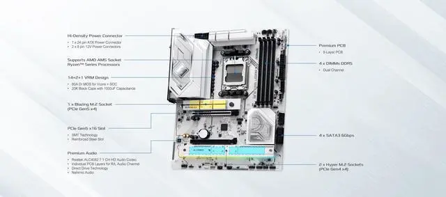 Alt view image 3 of 5 - ASRock X870 Steel Legend WiFi 7 AMD Ryzen Socket AM5 ATX Motherboard DDR5 DIMMs 8000 MHz 256 GB SATA3 6.0 Gb/s USB4 M.2