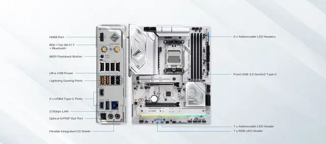 Alt view image 5 of 5 - ASRock X870 Steel Legend WiFi 7 AMD Ryzen Socket AM5 ATX Motherboard DDR5 DIMMs 8000 MHz 256 GB SATA3 6.0 Gb/s USB4 M.2