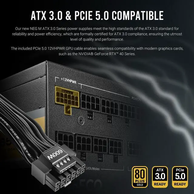 Alt view image 2 of 5 - ANTEC NeoECO, NE1300G M ATX3.0, 1300W Full Modular PSU, 80 Plus Gold Certified, PCIE 5.0 Support, PhaseWave Design, Japanese Caps, Zero RPM Manager, Silent 120mm Fan, 10-Year Warranty