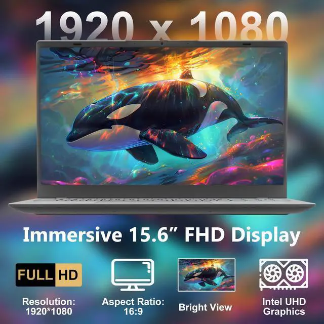 Alt view image 2 of 5 - 2025 Laptop Computer 15 15.6 Inch FHD 1080p, Windows 11 Pro, 8GB RAM, 256GB SSD, Dual-Core Intel Celeron(Up to 2.6GHz), Bluetooth, Numeric Keypad, Free MS Office for School College Students Business