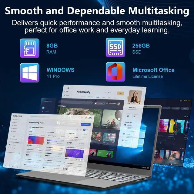 Alt view image 4 of 5 - 2025 Laptop Computer 15 15.6 Inch FHD 1080p, Windows 11 Pro, 8GB RAM, 256GB SSD, Dual-Core Intel Celeron(Up to 2.6GHz), Bluetooth, Numeric Keypad, Free MS Office for School College Students Business