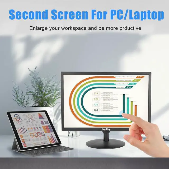 Alt view image 3 of 5 - Suprlipy 21.5 Inch Touch Screen Monitor FHD1920x1080 Support HDMI VGA AV USB BNC, 10 Points Capacitive Touch TFT LED 16:9 Monitor for Laptop PC Xbox PS5/PS4 Switch POS Systems Built-in LounSpeakers