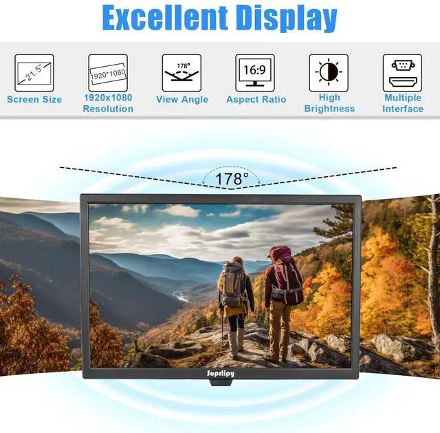 Alt view image 5 of 5 - Suprlipy 21.5 Inch Touch Screen Monitor FHD1920x1080 Support HDMI VGA AV USB BNC, 10 Points Capacitive Touch TFT LED 16:9 Monitor for Laptop PC Xbox PS5/PS4 Switch POS Systems Built-in LounSpeakers