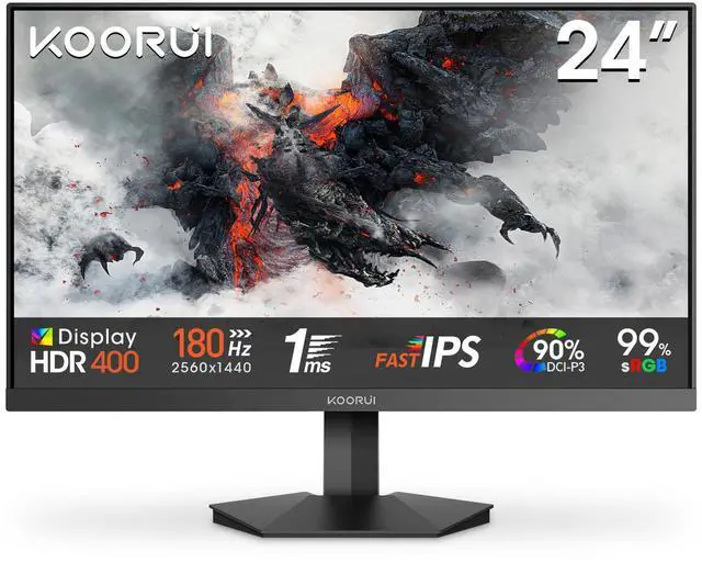 Main image of KOORUI Gaming Monitor, 24" Fast IPS Computer Monitor, 180Hz QHD HDR400 Display, 1ms PC Screen, 90% DCI-P3 Color Gamut, Adaptive Sync, Ultra Slim Frame, VESA Mountable, HDMI 2.0, DP 1.4, G2421V