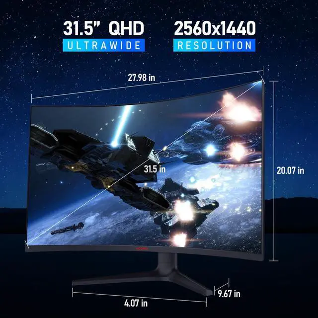 Alt view image 5 of 5 - KOORUI 32" QHD Curved Gaming Monitor - 170Hz 1ms 1500R Immersive Display, FreeSync Premium Adaptive Sync,90% DCI-P3 HDR10HDMI & DisplayPortBlack
