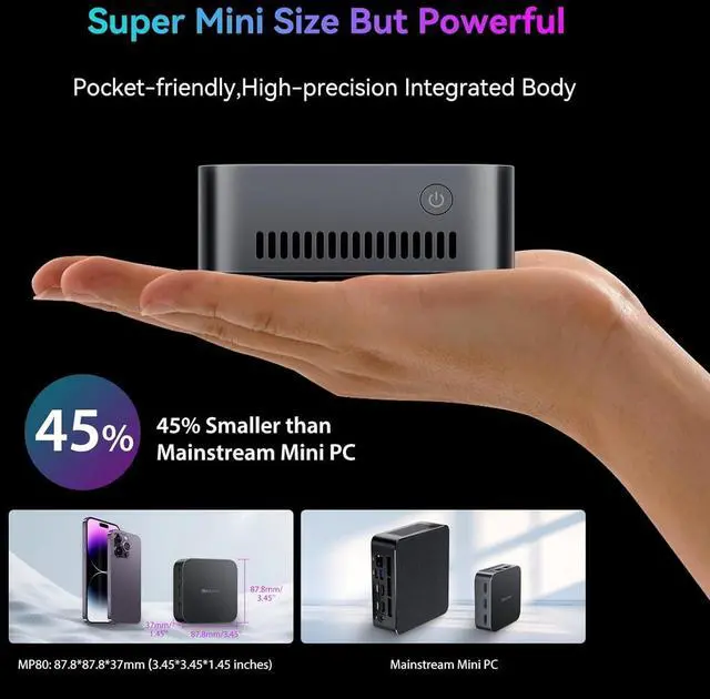 Alt view image 3 of 5 - Blackview MP80 Mini PC Intel 12th N95(up to 3.4GHz), 16GB LPDDR5 512GB M.2 SSD Mini Desktop Computers, Support Dual LAN, 3 HDMI, 2.4/5G WiFi, 4K UHD