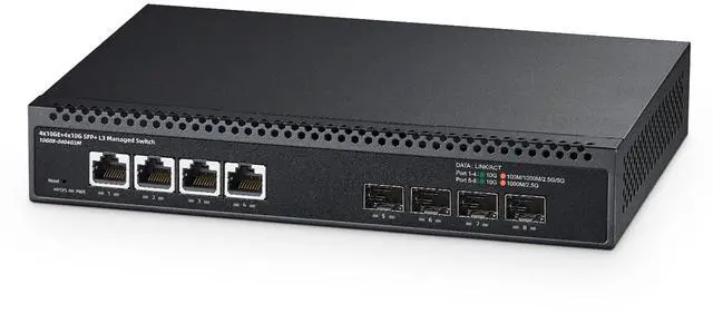 Main image of Binardat 8 Port 10 Gigabit Managed Switch, 4x10G RJ45 Ethernet,Support 1G/2.5G/5G/10G, 4x10G SFP+, 160Gbps Bandwidth, L3 Web Managed, Metal Small Network Switch