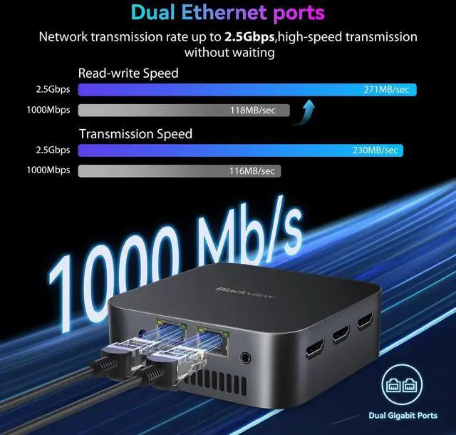 Alt view image 3 of 4 - Blackview Mini PC MP80 Intel Alder Lake N95, Mini Computers 16GB RAM DDR5 512GB SSD, Office Micro PC, Support 4K Triple HDMI Display, RJ45 LAN*2/W-iFi/BT/Business
