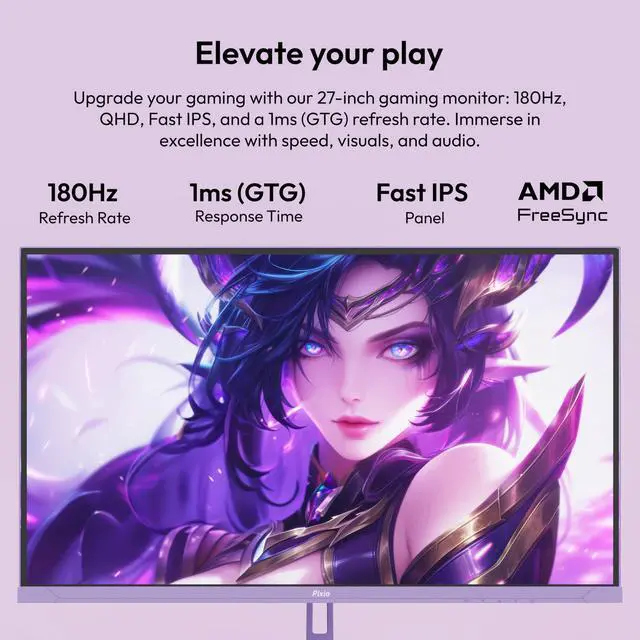 Alt view image 2 of 5 - Pixio PX278 Wave Purple 27 inch 180Hz Refresh Rate FHD 1440p Resolution Fast IPS Panel 1ms GTG Response Time Purple Gaming Monitor with Adaptive Sync