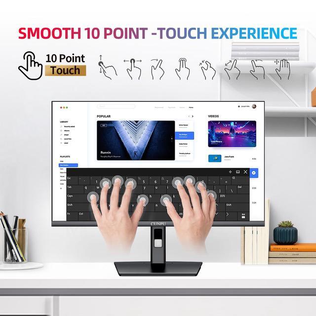 CUNPU 27" Touchscreen Monitor - FHD 1080P, 75Hz Nano IPS, 10-Point Touch, VESA Mount, For PC & Laptop
