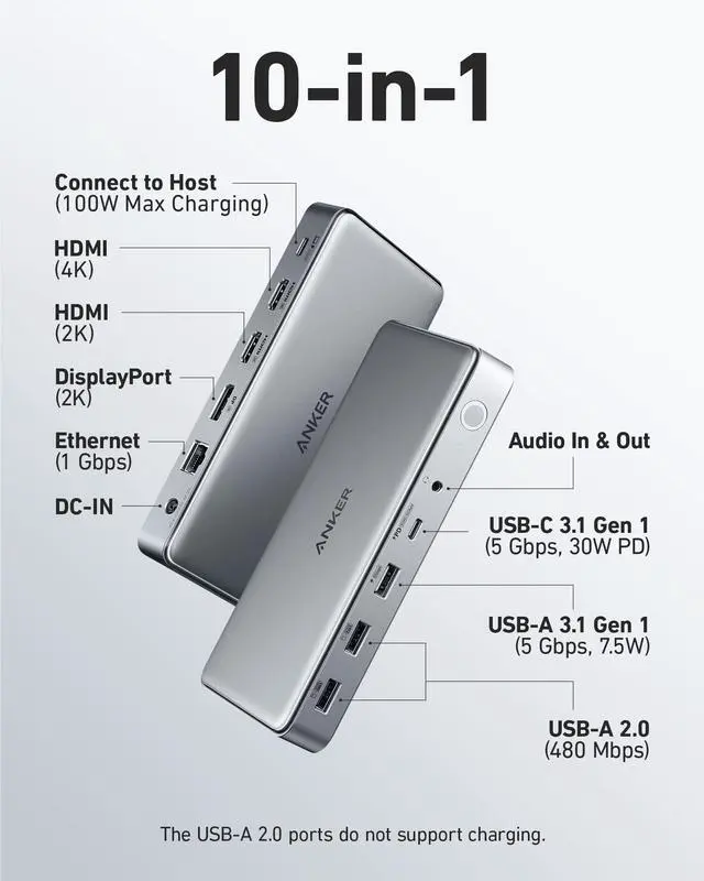 Alt view image 2 of 5 - Anker USB-C to Lightning New Nylon Cable, [6ft MFi Certified] (Silver) & Anker 563 USB C Docking Station (10-in-1), with Dual HDMI Ports and DisplayPort, 100W Charging for Laptop