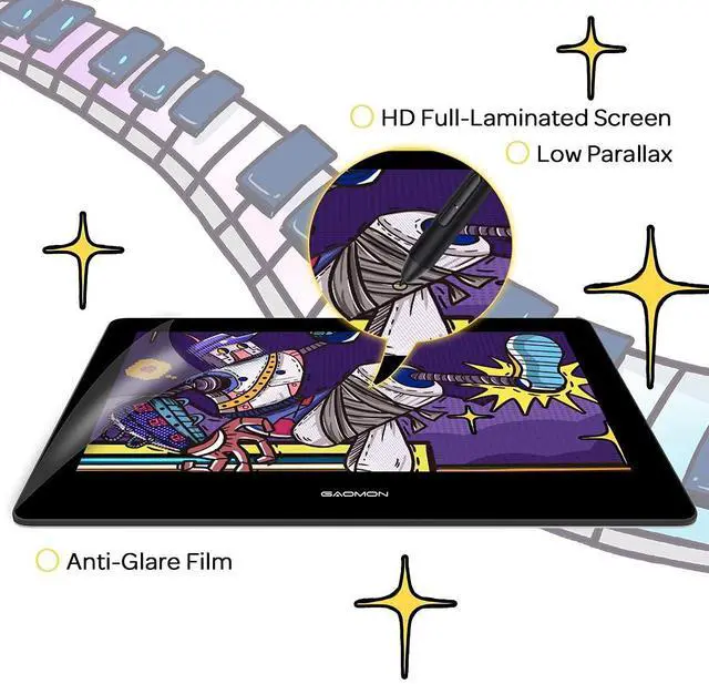 Alt view image 4 of 5 - GAOMON PD1320 13.3 Inch Pen Display & Extra 20 Nibs -120% sRGB Full-Laminated Graphics Drawing Tablet with Tilt Support and Adjustable Leather Stand - for Windows Mac Android OS