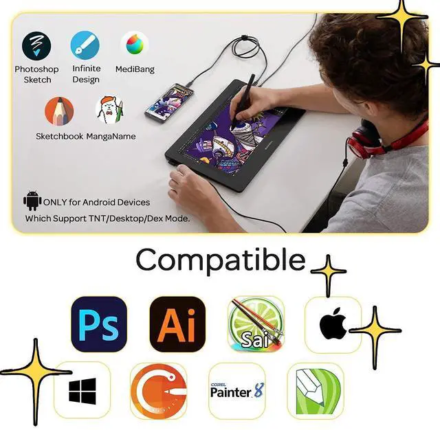 Alt view image 5 of 5 - GAOMON PD1320 13.3 Inch Pen Display & Extra 20 Nibs -120% sRGB Full-Laminated Graphics Drawing Tablet with Tilt Support and Adjustable Leather Stand - for Windows Mac Android OS