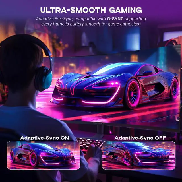 Alt view image 5 of 5 - 34 Inch Curved Monitor with Speaker, 180Hz UWQHD 3440x1440 Ultrawide Curved Gaming Monitor Split Screen, 40001 Contrast, sRGB 126%, FreeSync & G-SYNC, HDMI, DisplayPort, VESA, Height/Tilt/Swivel