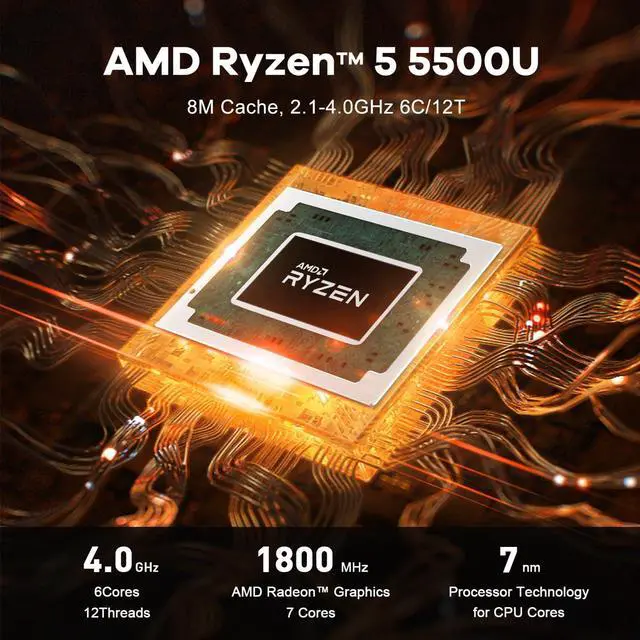Alt view image 2 of 5 - Beelink SER5 Mini PC, AMD Ryzen 5 5500U(Up to 4.0GHz) 6C/12T, Mini Desktop Computer 16GB DDR4 RAM 500GB NVMe SSD, Small Gaming PC 4K@60Hz Output/BT5.2/WiFi 6 for Gaming/Office/Home
