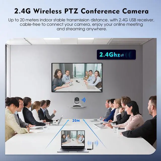 Alt view image 2 of 5 - TOALLIN Wireless PTZ Conference Room Camera, 3X Optical Zoom Streaming Camera, 1080P Full HD Wireless Webcam for Video Conferencing/Live Streaming/Church Services Worship/Online Education