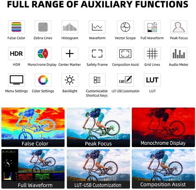 Alt view image 2 of 5 - Desview A7 Camera Field Monitor, 7 inch Touch Screen 2800nit 1920 * 1080 Full HD 4K HDMI with 3D Lut Waveform VectorScope Histogram False Color Peaking Focus for DSLR Camera
